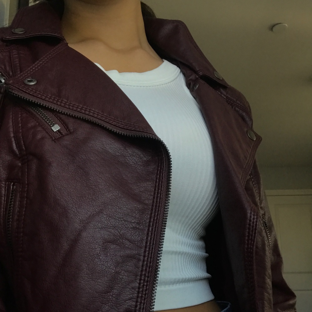 Burgundy H&M faux leather jacket